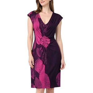 Komarov Leaf Print Sleeveless Midi Dress Fuchsia and Black